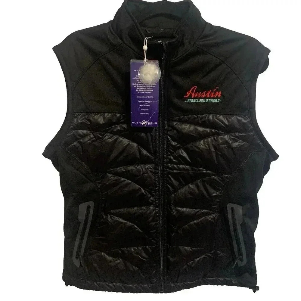Glen Echo Black Puffer Vest "Austin-Live Music Capital of the World" Gorpcore L - Picture 2 of 8